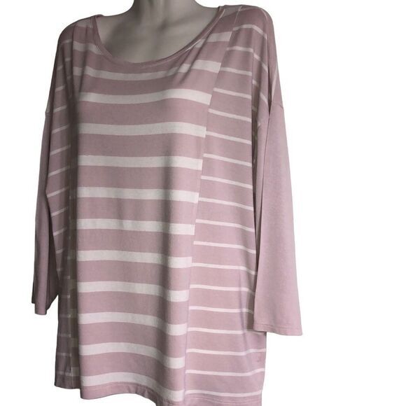 Chico’s top‎ Size L lavender contrasting stripe and stripe with solid sleeves - Picture 1 of 8